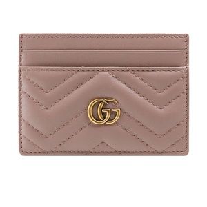 Gucci GG Marmont Card Case Dusty Pink Porcelain Rose Taupe Beige Tan Khaki